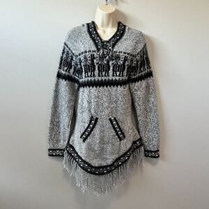 Efrata Global Handmade Alpaca Fringed Pullover Hoodie Sweater Size S